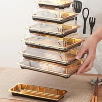 علب سوشي بلاستيك ذهبيه مقاسات بالكرتون