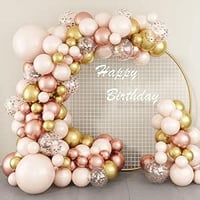 طقم بالونات حفلات كبير بألوان بينك وذهبي