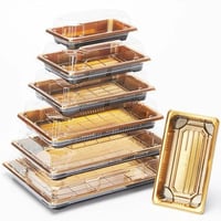 علب سوشي بلاستيك ذهبيه مقاسات بالكرتون