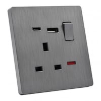 فيش بمفتاح 13 امبير+ USB+TYPE C مفرد بيانو رمادي 7...