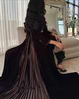 عباية المخمل الكوري مع قماش الحرير البني المكسر في...