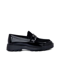 جزمة لوفر طبية جلد لامع فاخر ومخمل - أسود