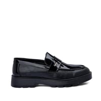 جزمة لوفر طبية جلد لامع فاخر - أسود