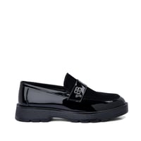 جزمة لوفر طبية جلد لامع فاخر ومخمل - أسود