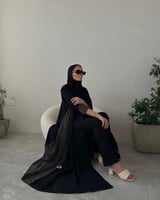 عباية كلوش اسود وزيتي كريب اندونيسي