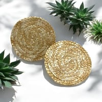 مجموعة من 12 قطعة من صحن تقديم خوص دائري بتصميم ان...