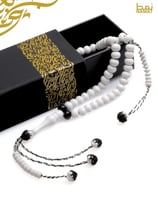 مسبحة بيضاء مصنوعة في تركيا 99 خرزة مع شرابة ملكية