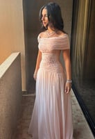 فستان وردي تل انيق