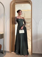 فستان سهرة دانتيل تفته بالون الزيتي