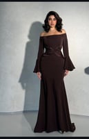 فستان سهره ناعم باكمام فتوحه بألوان البني الداكن