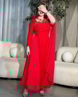 فستان سهرة كم شفاف طويل