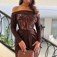 فستان بني غامق مميز