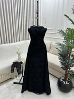 فستان ناعم بالون الاسود باكمام دانتيل