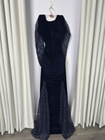 فستان سهره كحلي غامق مخمل دانتيل كورسيه