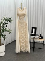 فستان سهره باكمام طويله ترتر ورود