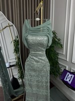 فستان سهره تل مطرز ذيل شيفون