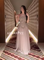 فستان سهرة شيفون تطريز يدوي كلوش ذبل