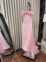 فستان سهره بألوان البنكي تطريز شك يدوي