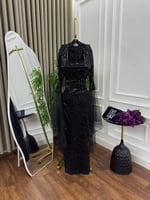 فستان سهره باكمام طويله تل ترتر لولو لونين