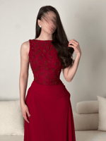 فستان سهره تطريز يدوي شبفون كسرات