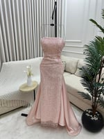 فستان سهره تل مطرز ميكادو ذيل من الخلف 3 الوان