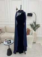 فستان سهرة مخمل شتوي كم جورجيت تطريز يدوي