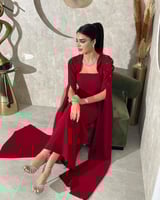 فستان ناعم احمر باكمام طويل