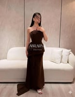 فستان سهره تطريز يدوي بالون البني الداكن