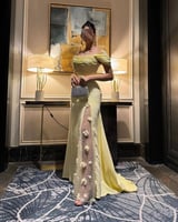 فستان سهرة ليموني باكمام شفافه