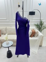 فستان سهرة ناعم اوف شولدر بأكمام لون بنفسجي