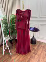 فستان ناعم باكمام بالون الاحمر كسرت شيفون