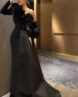 فستان سهرة اسود طويل بذيل