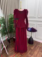 فستان ناعم باكمام بالون الاحمر كسرت شيفون