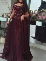 فستان سهرة بلون العودي الغامق شيفون كسرات