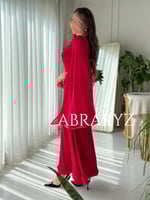 فستان احمر ناعم بورد بأكمام شيفون