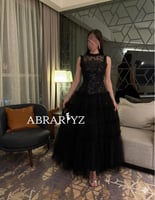 فستان سهرة تل طبقات تطريز يدوي