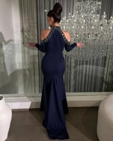 فستان سهره تطريز شك يدوي كحلي