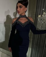 فستان سهره تطريز شك يدوي كحلي