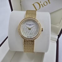 ساعه ديور ذهبي مينا ابيض كرستال