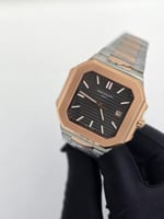 ساعه باتك فلب مربع فضي مع نحاسي مينا اسود