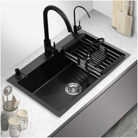 مجلى حوض واحد اللون اسود بتقنية النانو مع فتحة خلا...