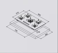 سطح 90سم زجاج 5عيون غاز شبك ثقيل اشعال ذاتي ايطالي