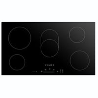 POMPE موقد كھرباء 90 سم 5 عیون زجاج سیرامیك أسود ع...