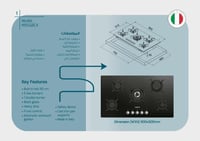 VENICE موقد غاز 90 سم زجاج أسود 5 شعلة شبك ثقیل من...