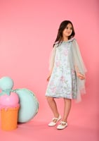 فستان اطفال مطرز فيروزي