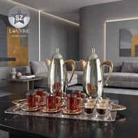 طقم بكج 21 قطعة فضي لامع يد ذهبي