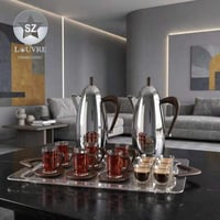 طقم بكج 21 قطعة فضي لامع يد خشبي