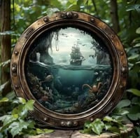 قطعة فنية جدارية مزخرفة تُشبه كوة سفينة. يُصوّر مش...