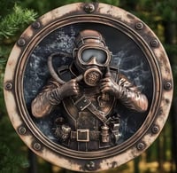 قلادة جدارية دائرية تُصوّر غواصًا يرتدي معدات غوص...