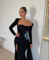 فستان سهر انيق بلون اسود بورده